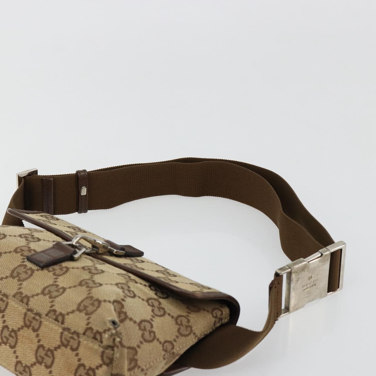 GUCCI GG Canvas Waist bag Beige Silver 92543 Auth ka4700