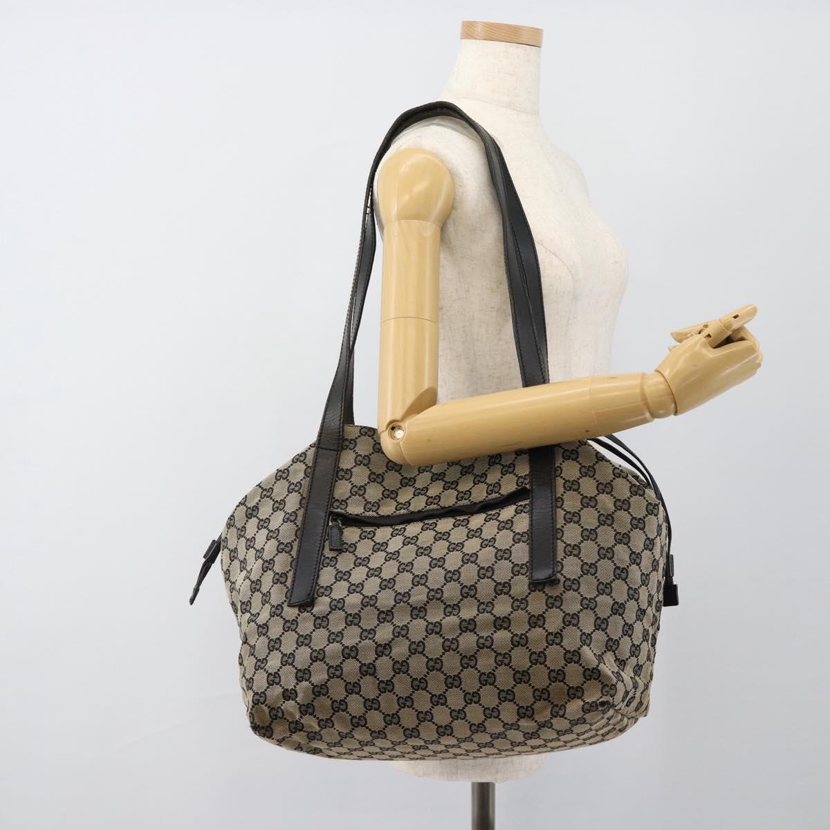 GUCCI GG Canvas Tote Bag Black Beige 019 0493 1669 Auth ka4701