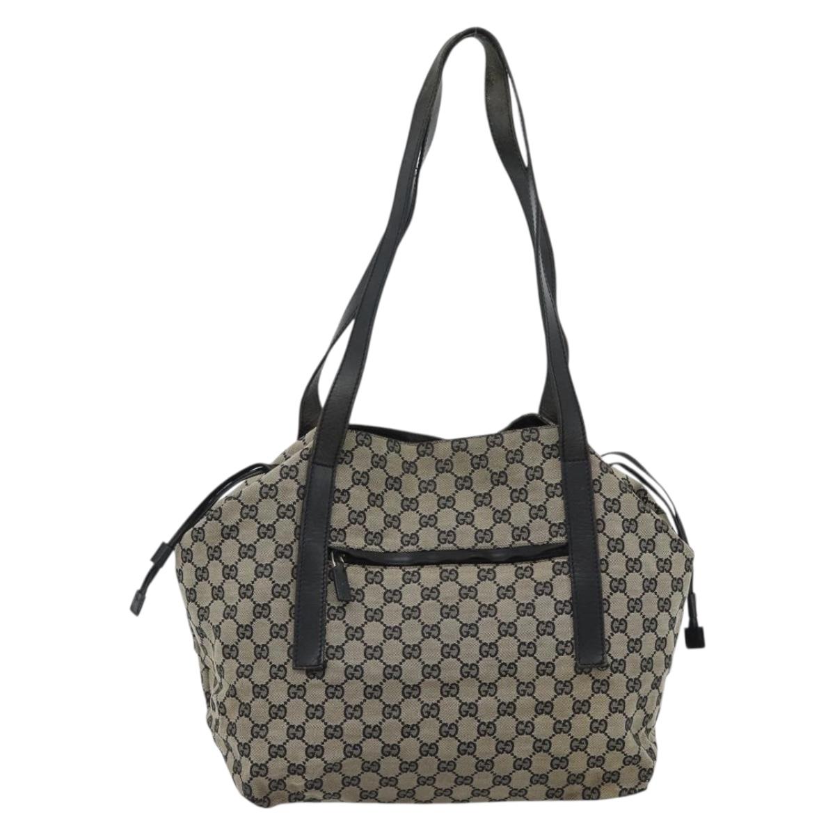 GUCCI GG Canvas Tote Bag Black Beige 019 0493 1669 Auth ka4701