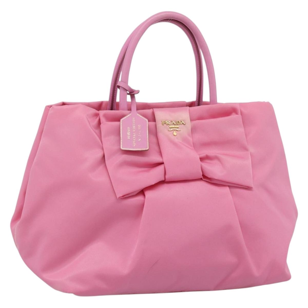 PRADA Hand Bag Nylon Pink Gold Auth ka4702A