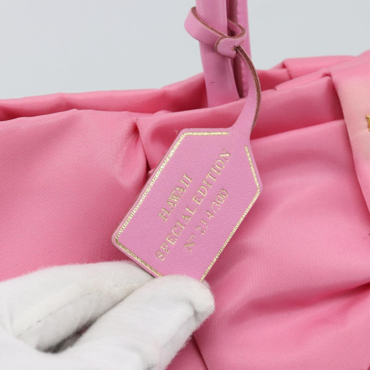 PRADA Hand Bag Nylon Pink Gold Auth ka4702A
