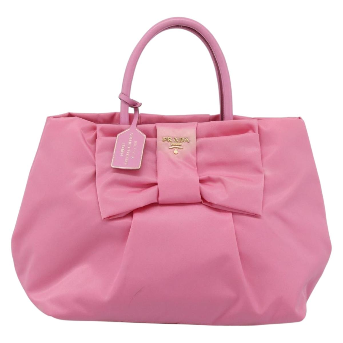 PRADA Hand Bag Nylon Pink Gold Auth ka4702A
