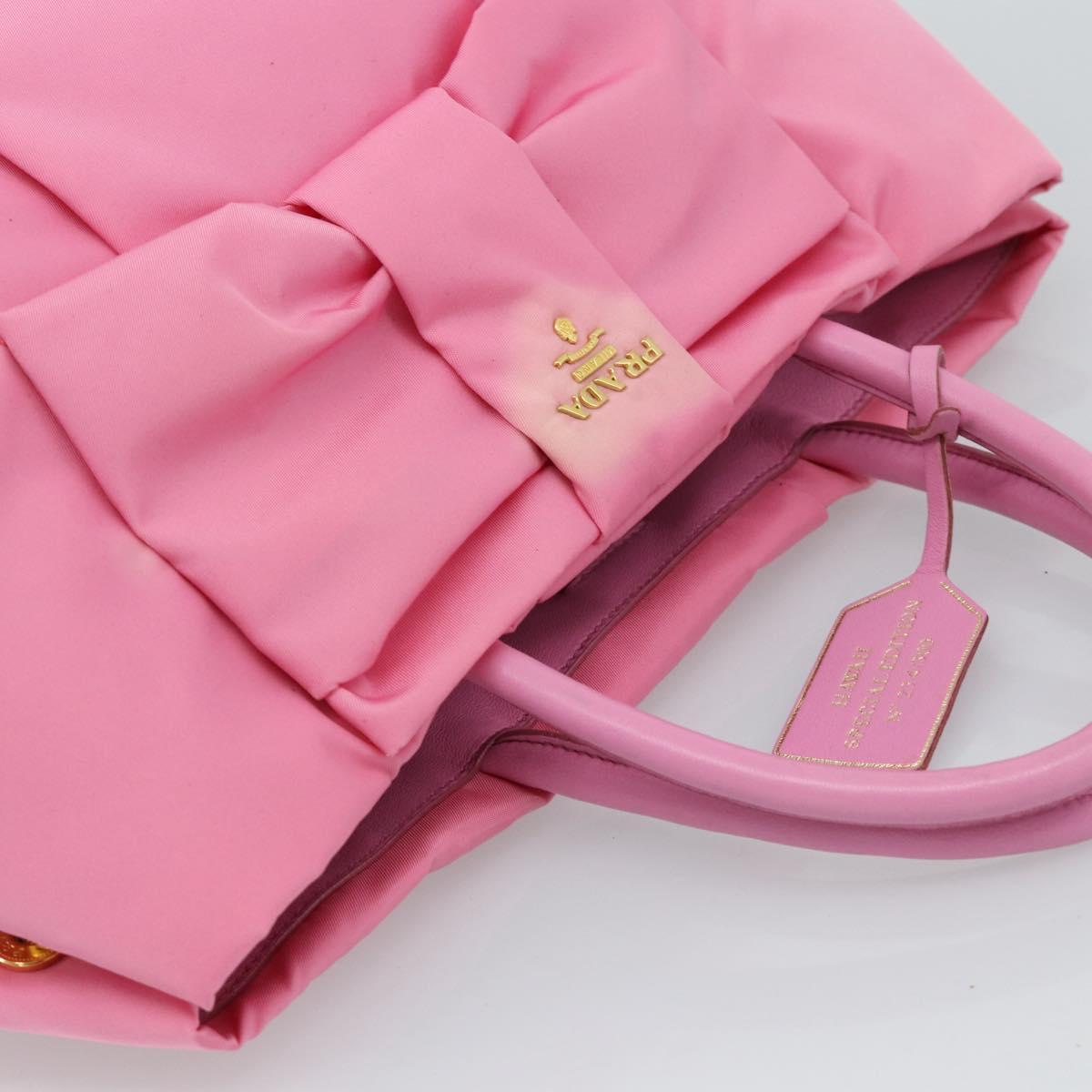 PRADA Hand Bag Nylon Pink Gold Auth ka4702A