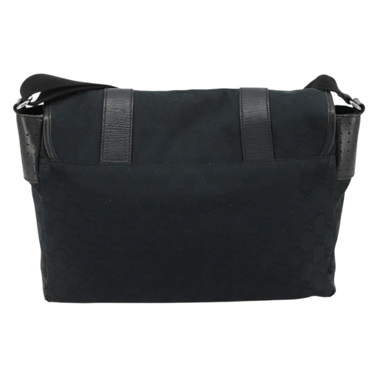 GUCCI GG Canvas Shoulder Bag Black Silver 145859 Auth ka4704