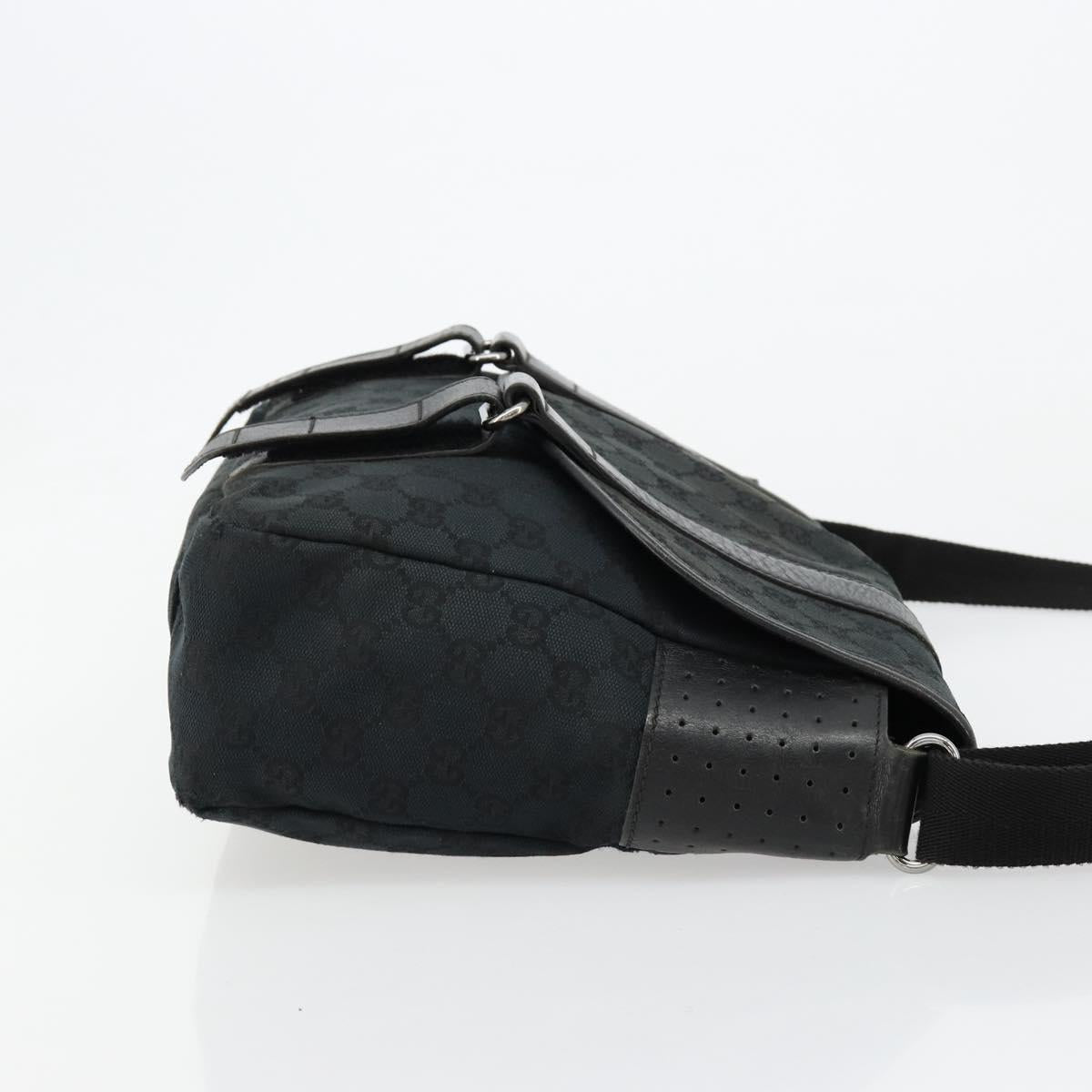 GUCCI GG Canvas Shoulder Bag Black Silver 145859 Auth ka4704