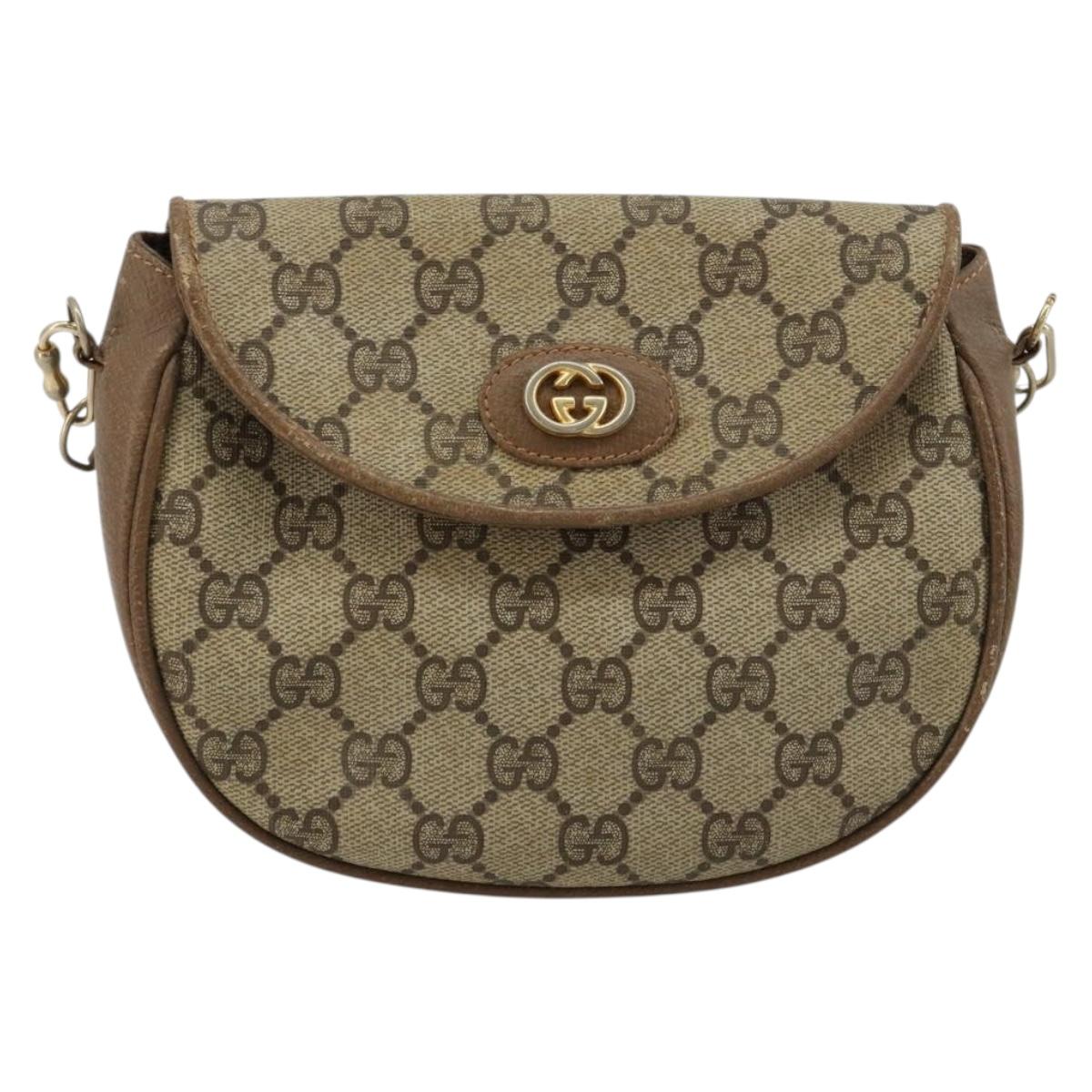 GUCCI GG Supreme Shoulder Bag PVC Beige Gold Auth ka4706
