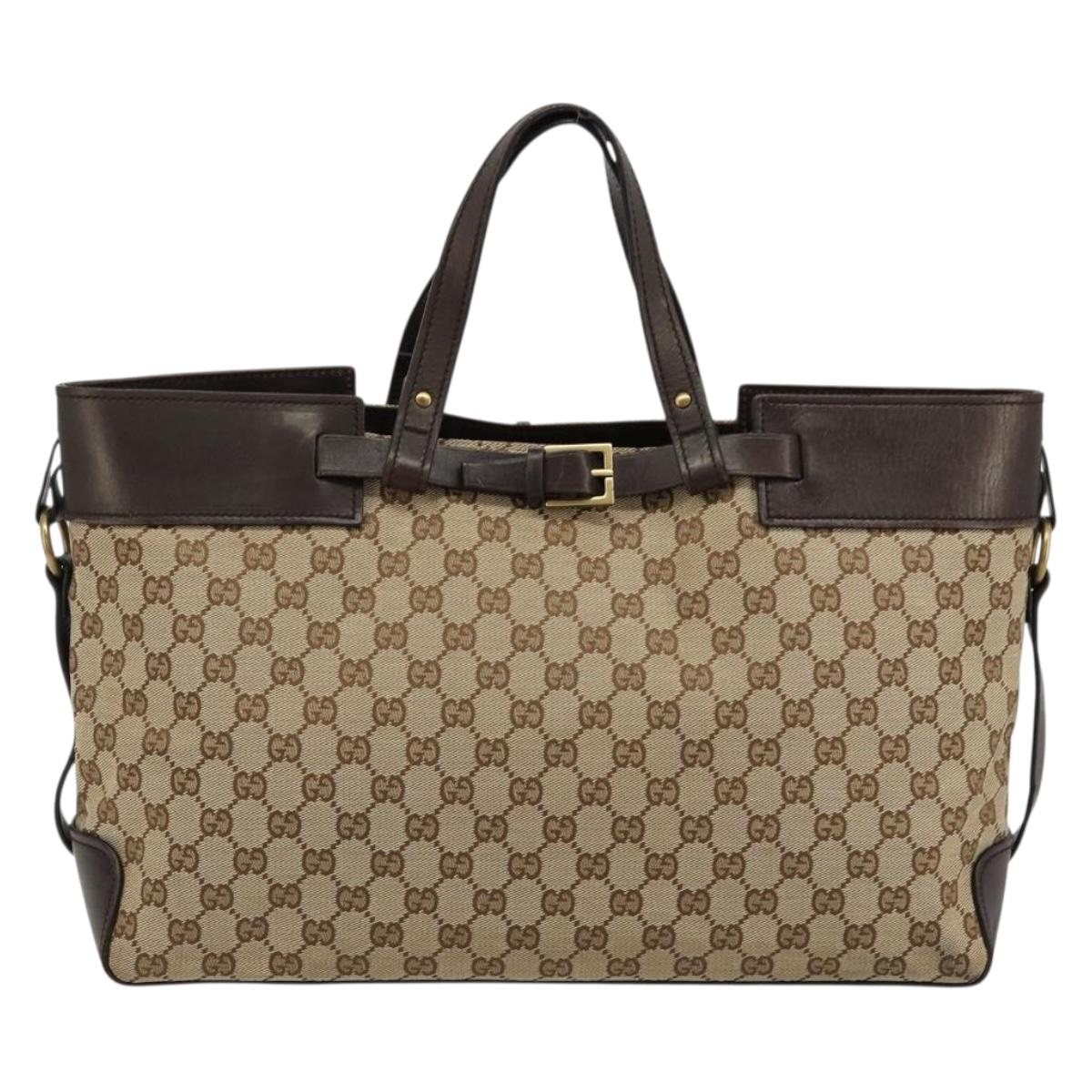 GUCCI GG Canvas Hand Bag Beige Gold 106251 Auth ka4707