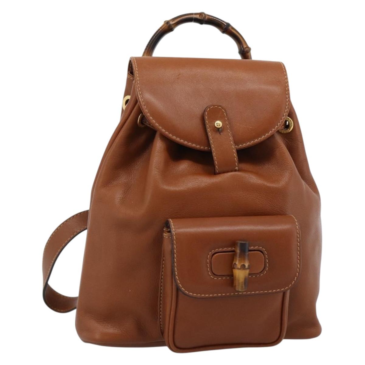 GUCCI Bamboo Backpack Leather Brown Gold 003 1998 0030 Auth ka4712