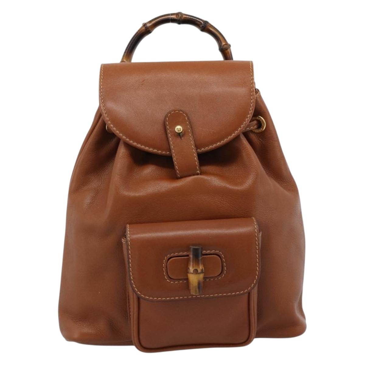 GUCCI Bamboo Backpack Leather Brown Gold 003 1998 0030 Auth ka4712
