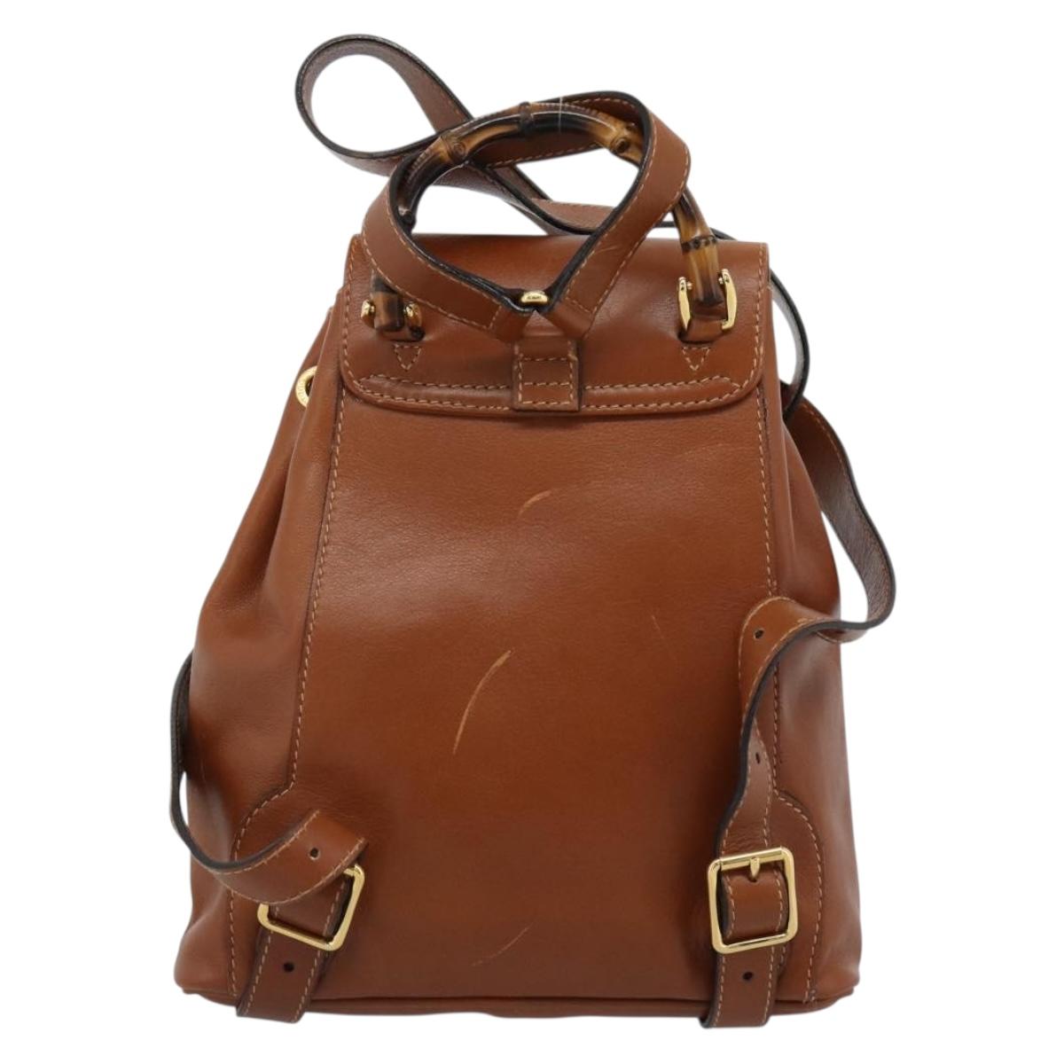 GUCCI Bamboo Backpack Leather Brown Gold 003 1998 0030 Auth ka4712