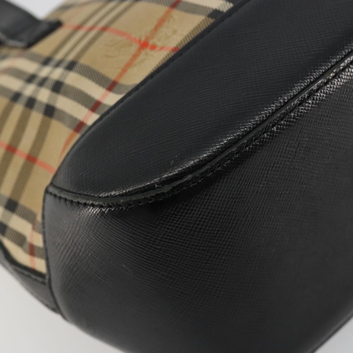 BURBERRY Nova Check Hand Bag Canvas Leather Beige Gold Auth ka4713A