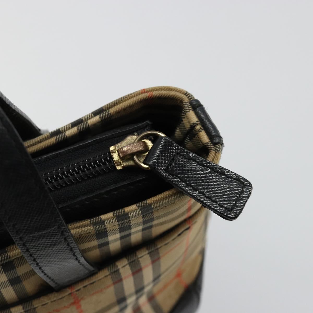 BURBERRY Nova Check Hand Bag Canvas Leather Beige Gold Auth ka4713A