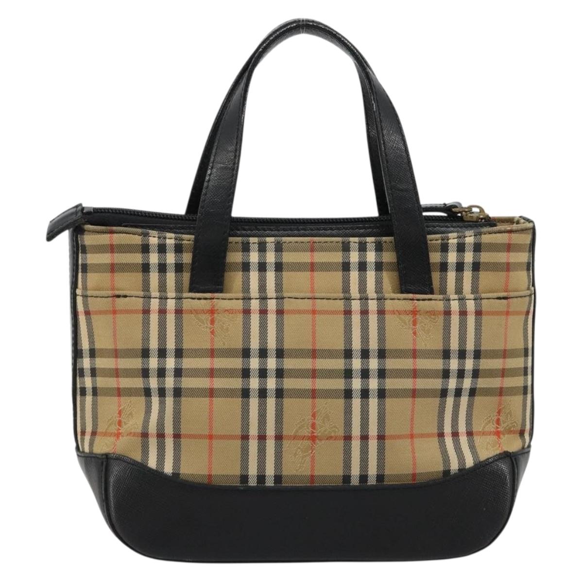 BURBERRY Nova Check Hand Bag Canvas Leather Beige Gold Auth ka4713A