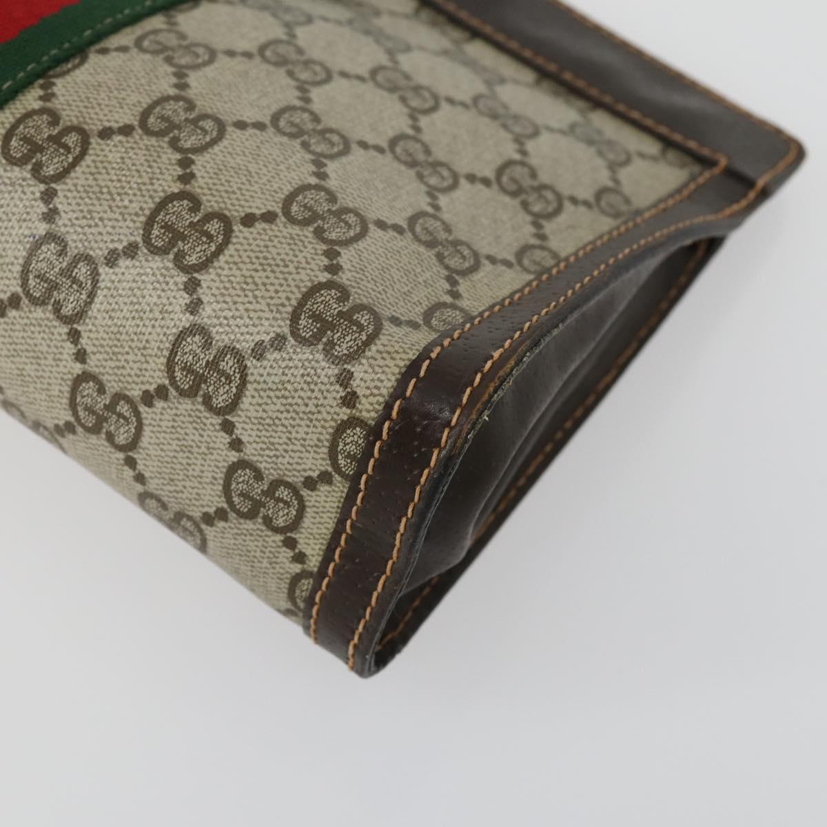 GUCCI GG Supreme Web Sherry Line Clutch Bag PVC 2 Set Navy Beige Auth ka472