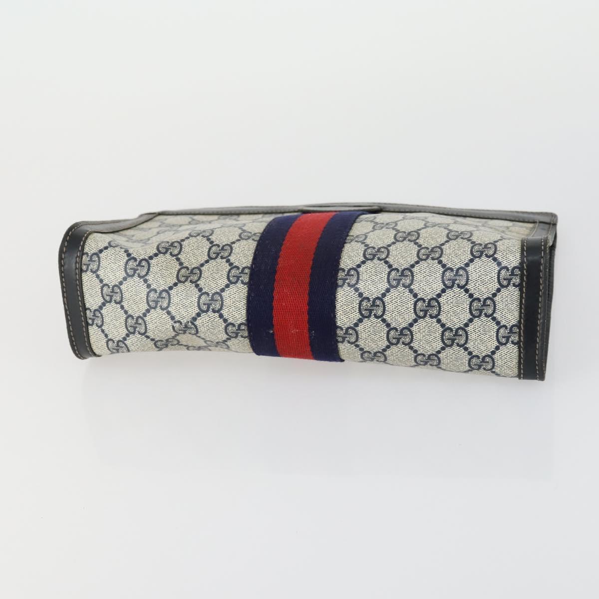 GUCCI GG Supreme Web Sherry Line Clutch Bag PVC 2 Set Navy Beige Auth ka472