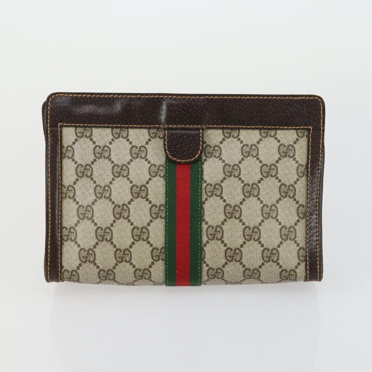 GUCCI GG Supreme Web Sherry Line Clutch Bag PVC 2 Set Navy Beige Auth ka472