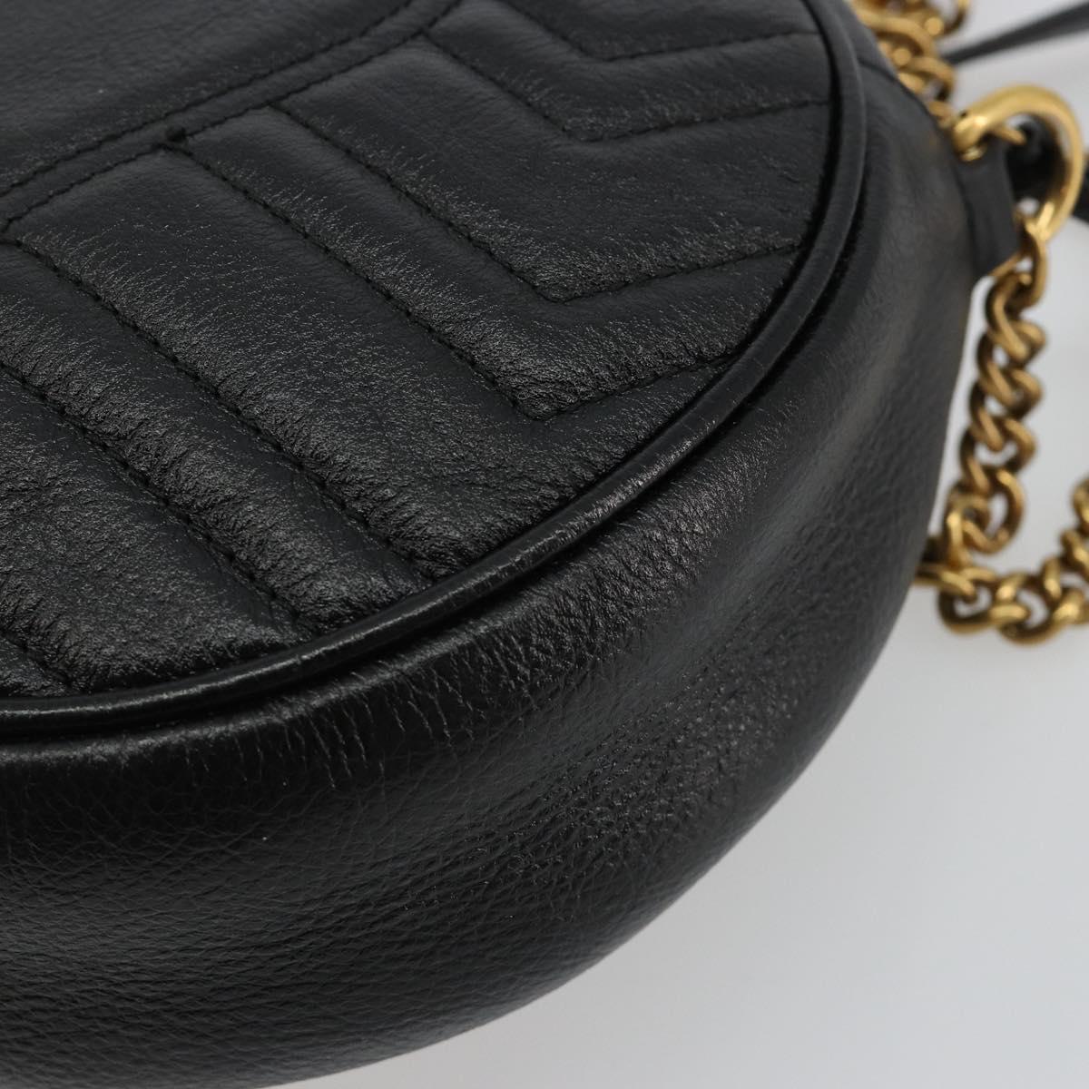 GUCCI GG Marmont Chain Shoulder Bag Leather Black Gold 550154 Auth ka4725A
