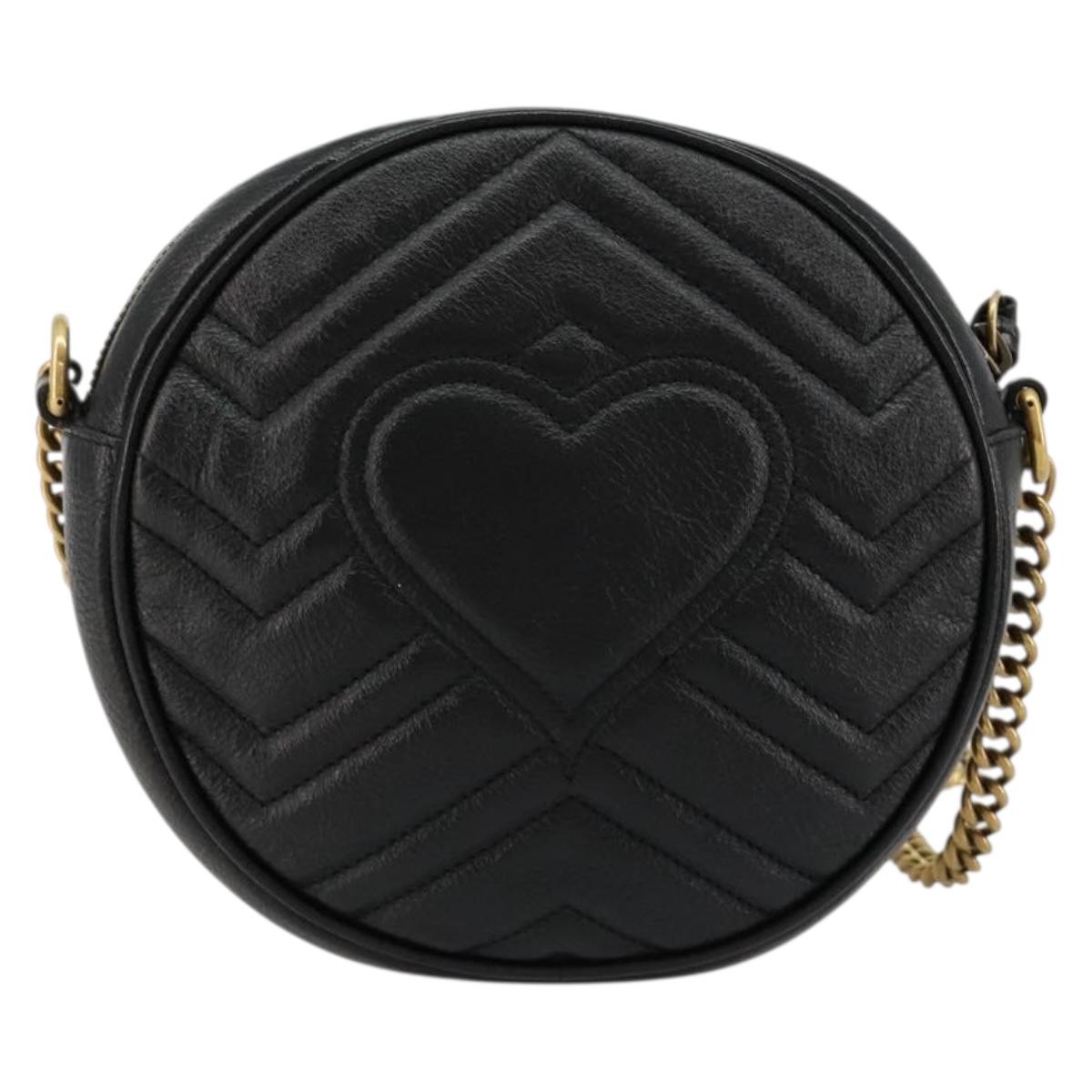 GUCCI GG Marmont Chain Shoulder Bag Leather Black Gold 550154 Auth ka4725A