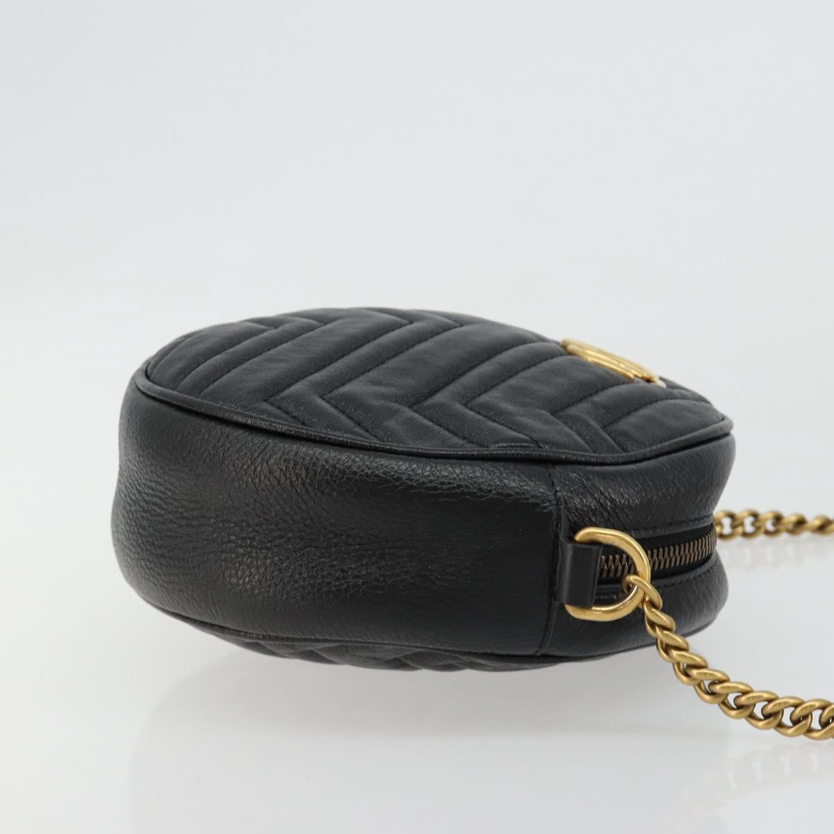 GUCCI GG Marmont Chain Shoulder Bag Leather Black Gold 550154 Auth ka4725A