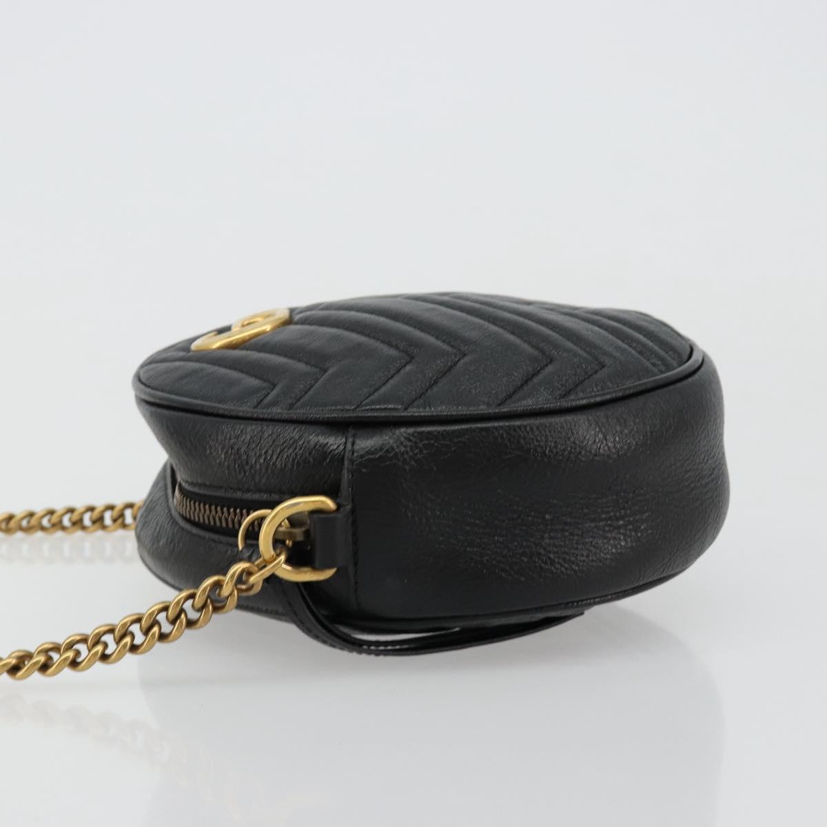 GUCCI GG Marmont Chain Shoulder Bag Leather Black Gold 550154 Auth ka4725A