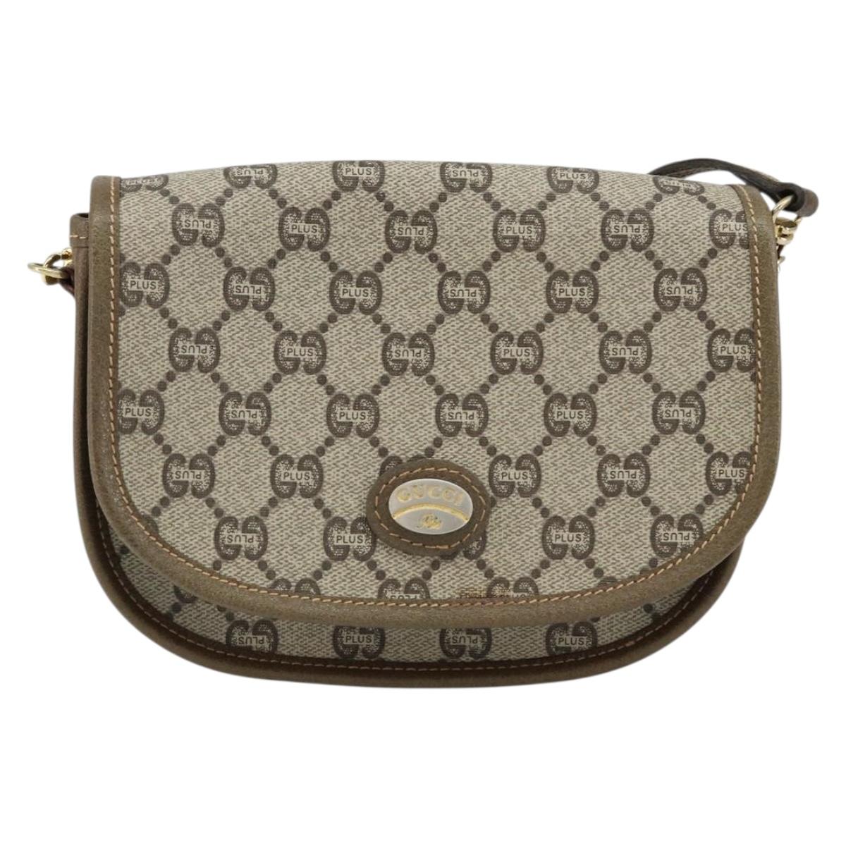 GUCCI GG Plus Supreme Shoulder Bag PVC Beige Gold Auth ka473