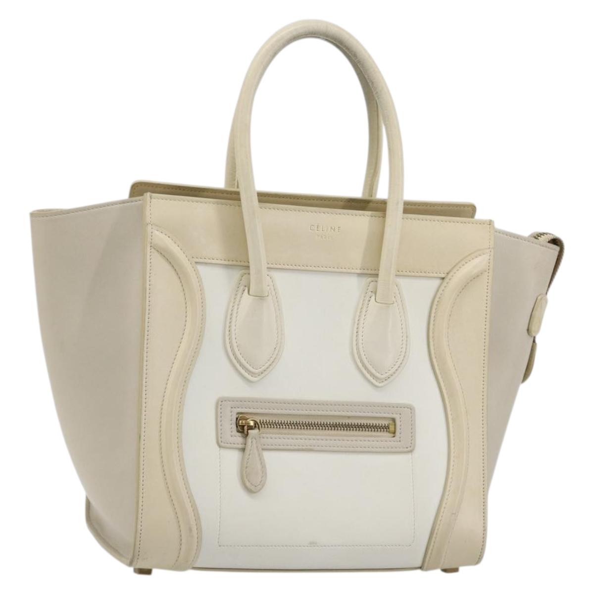 CELINE Luggage Micro Hand Bag Leather White Beige Auth ka4732A