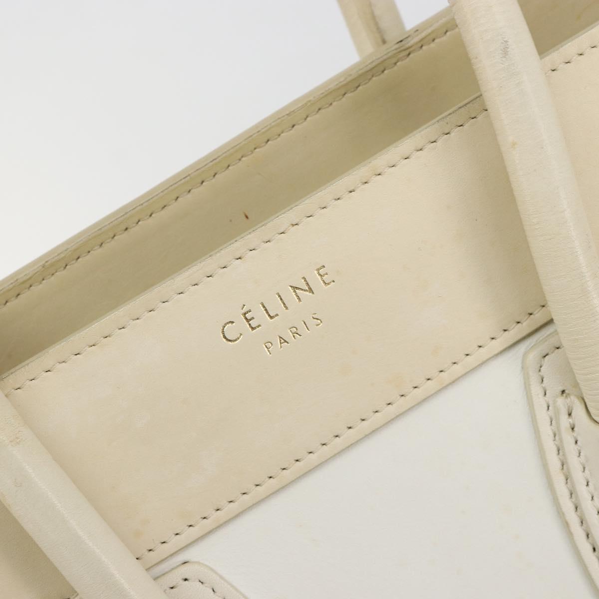 CELINE Luggage Micro Hand Bag Leather White Beige Auth ka4732A