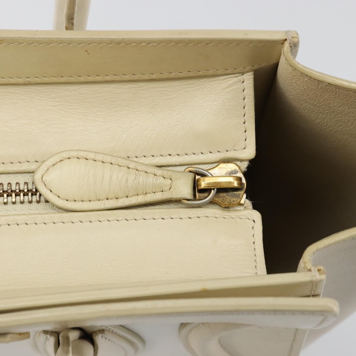 CELINE Luggage Micro Hand Bag Leather White Beige Auth ka4732A