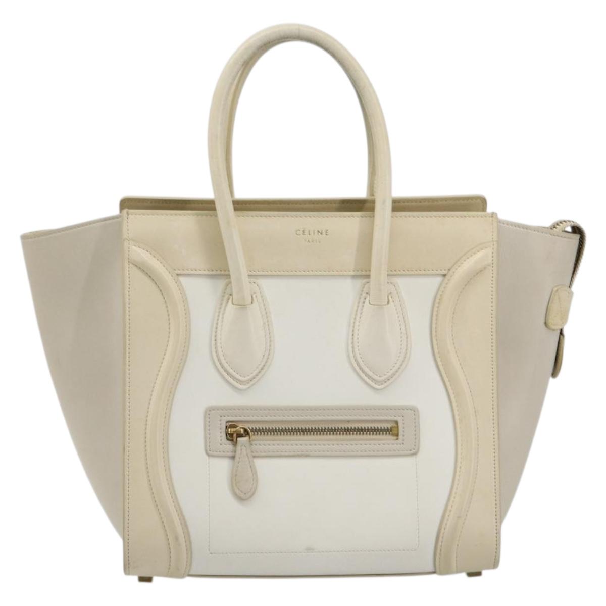 CELINE Luggage Micro Hand Bag Leather White Beige Auth ka4732A