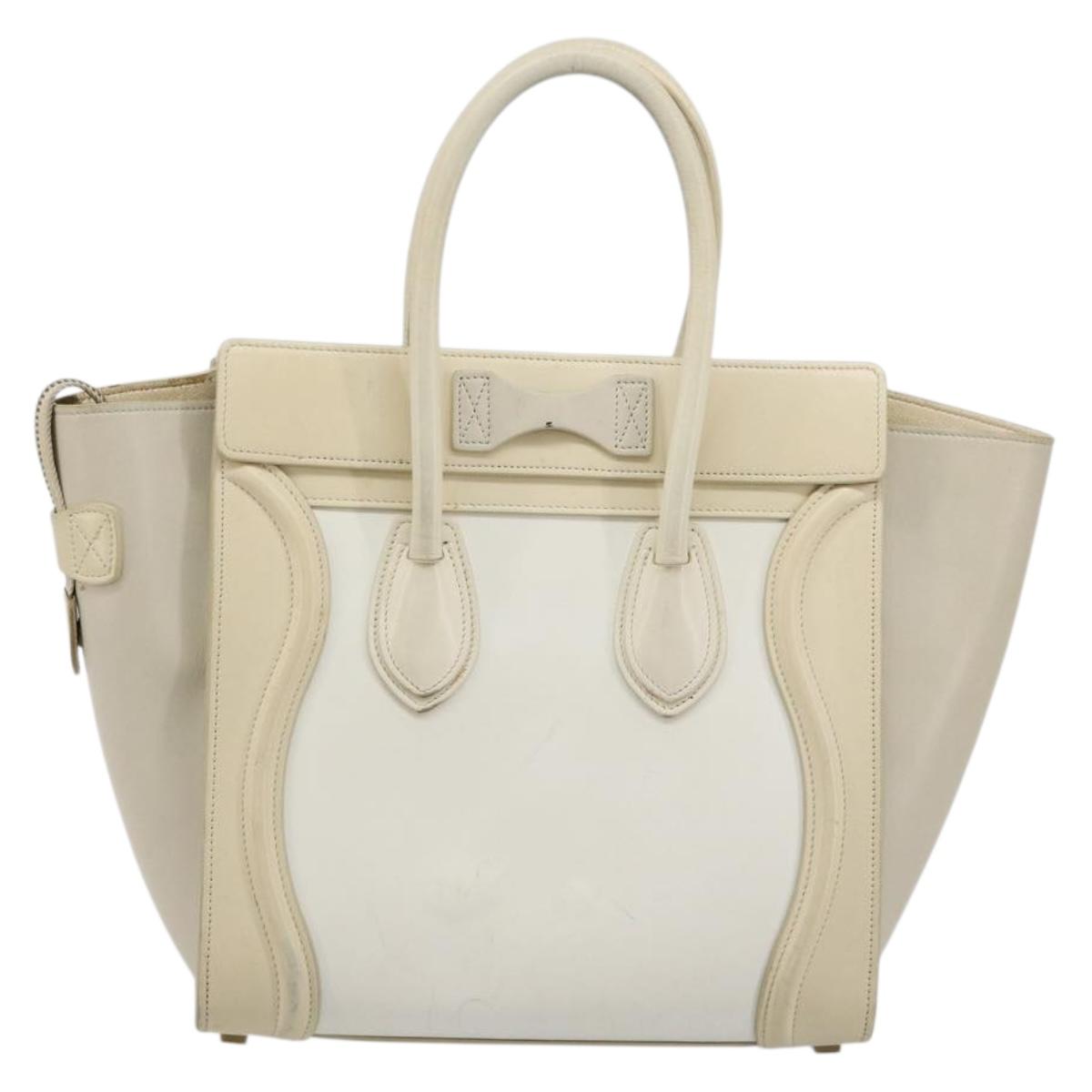 CELINE Luggage Micro Hand Bag Leather White Beige Auth ka4732A