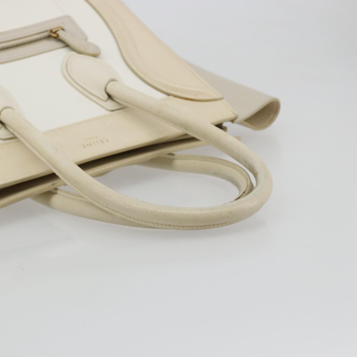 CELINE Luggage Micro Hand Bag Leather White Beige Auth ka4732A