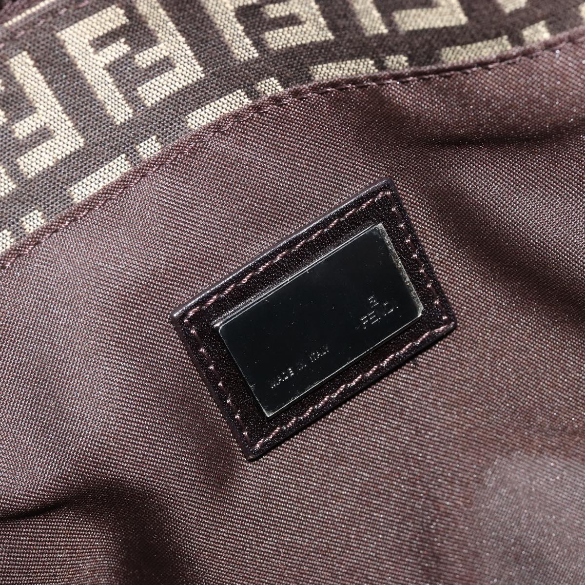 FENDI Zucchino Canvas Hand Bag Brown Silver Auth ka4734