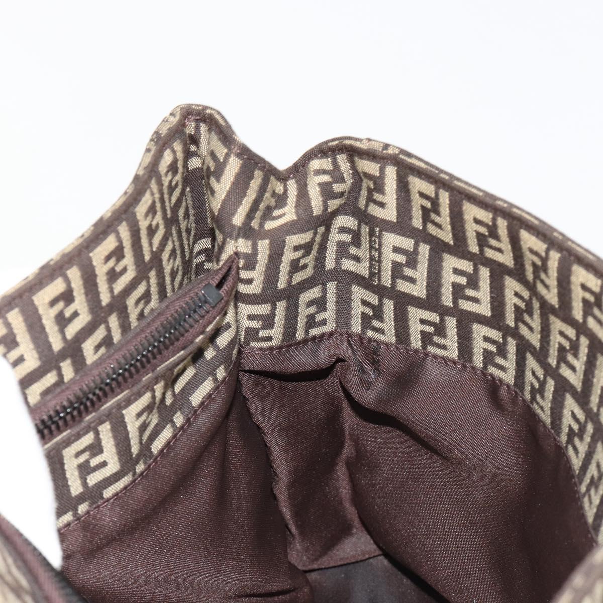 FENDI Zucchino Canvas Hand Bag Brown Silver Auth ka4734