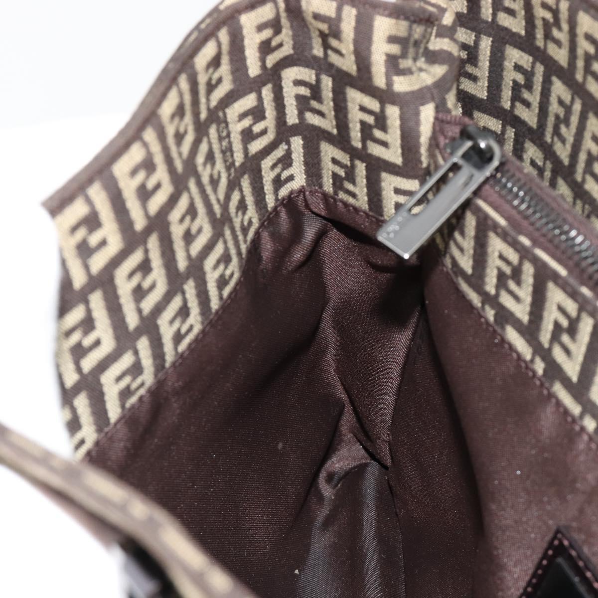 FENDI Zucchino Canvas Hand Bag Brown Silver Auth ka4734