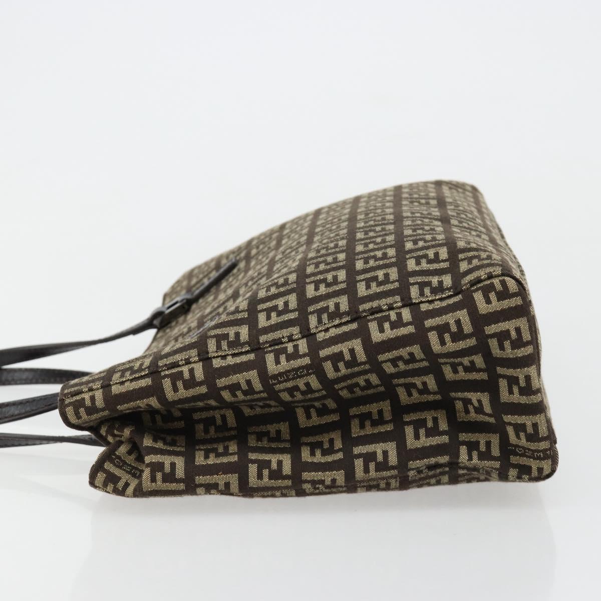 FENDI Zucchino Canvas Hand Bag Brown Silver Auth ka4734