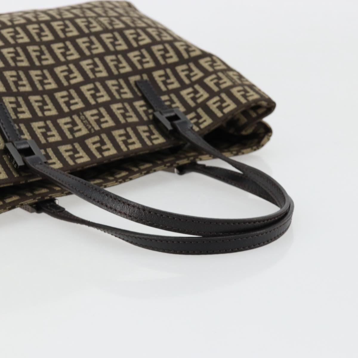 FENDI Zucchino Canvas Hand Bag Brown Silver Auth ka4734