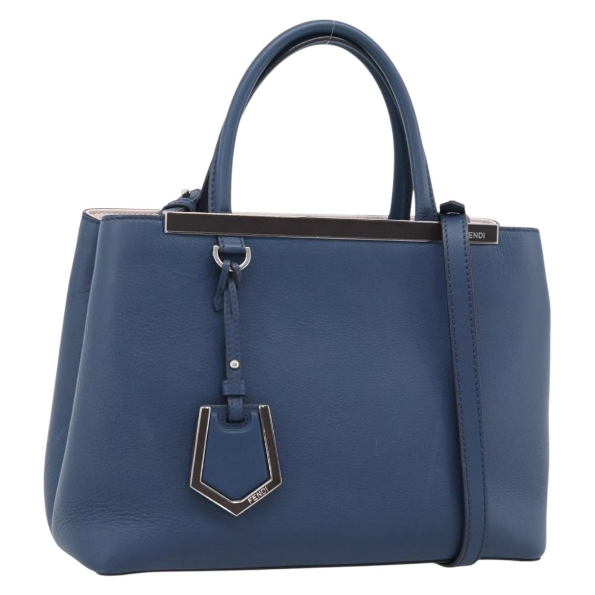 FENDI Petite To Jules Hand Bag Leather 2way Blue Silver Auth ka4735V