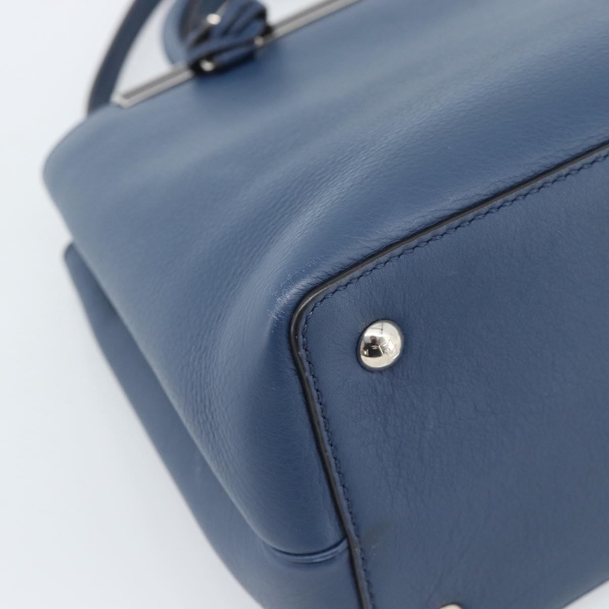 FENDI Petite To Jules Hand Bag Leather 2way Blue Silver Auth ka4735V