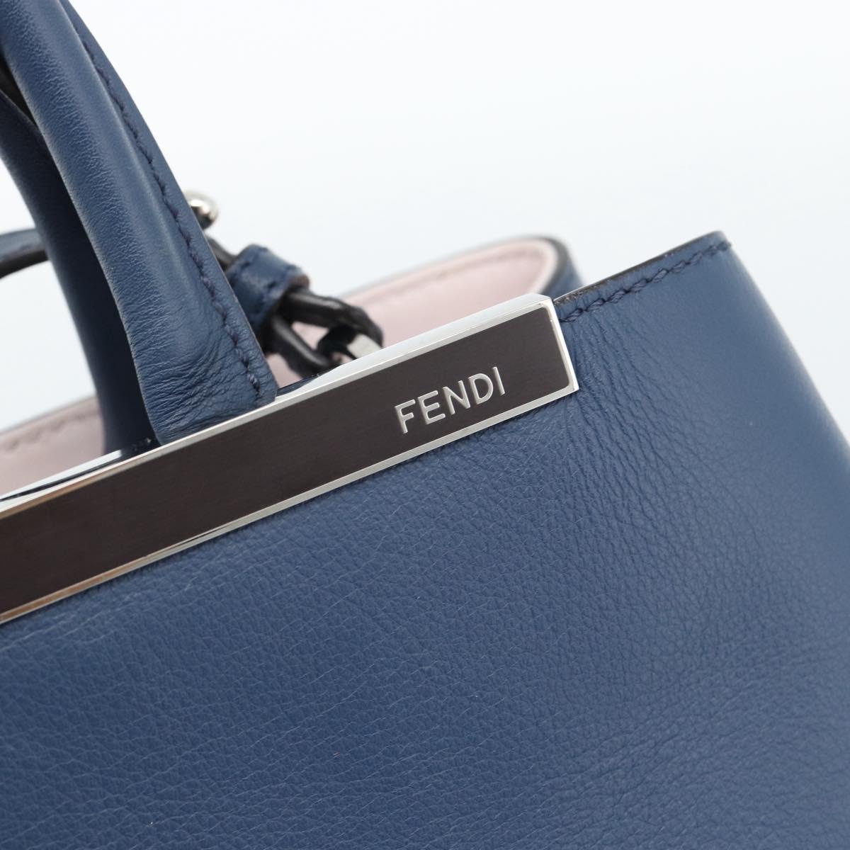 FENDI Petite To Jules Hand Bag Leather 2way Blue Silver Auth ka4735V