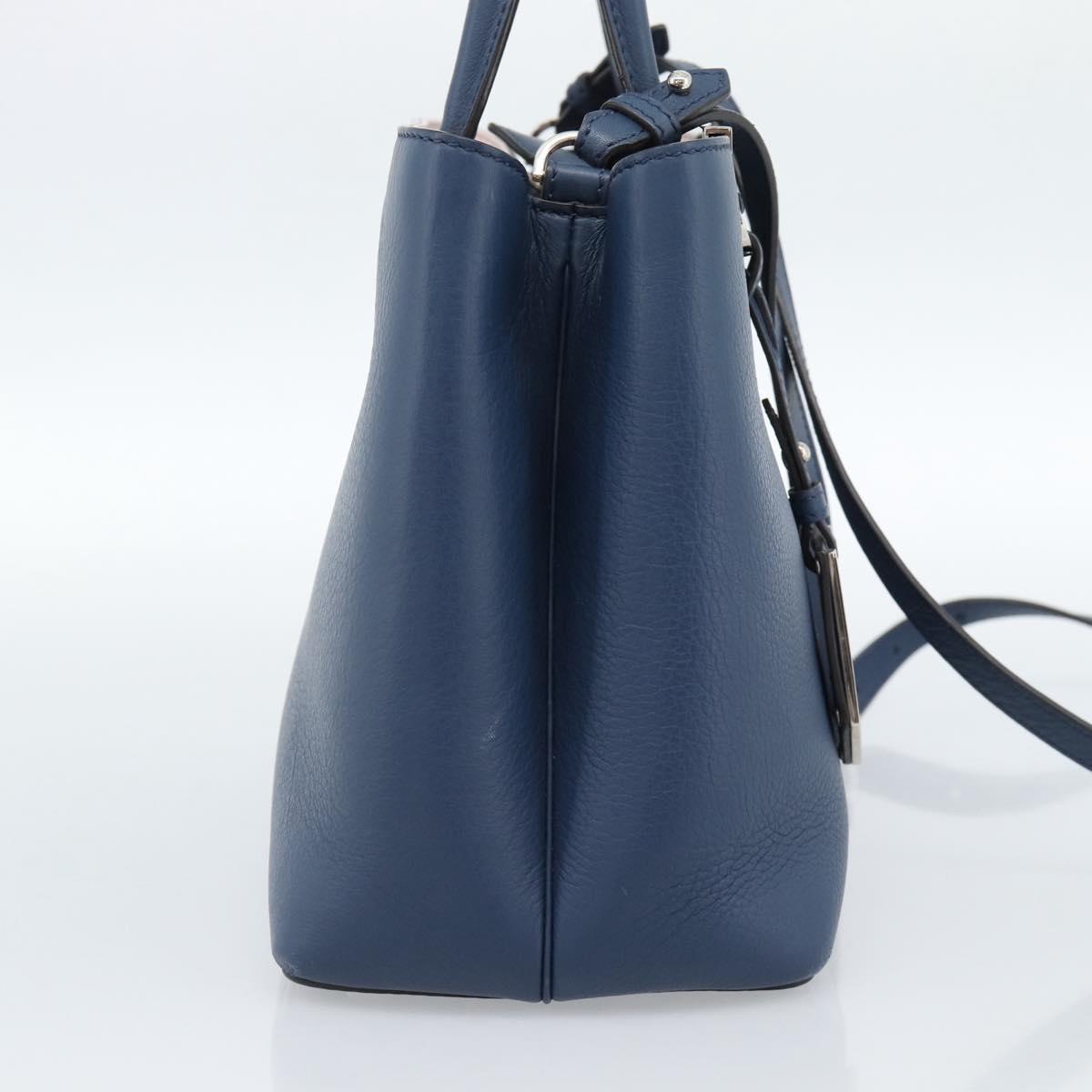 FENDI Petite To Jules Hand Bag Leather 2way Blue Silver Auth ka4735V