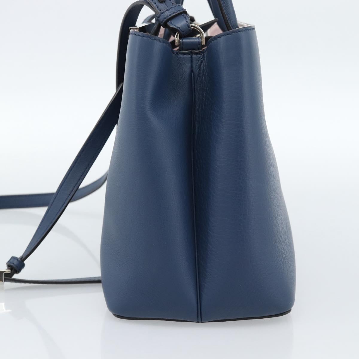 FENDI Petite To Jules Hand Bag Leather 2way Blue Silver Auth ka4735V