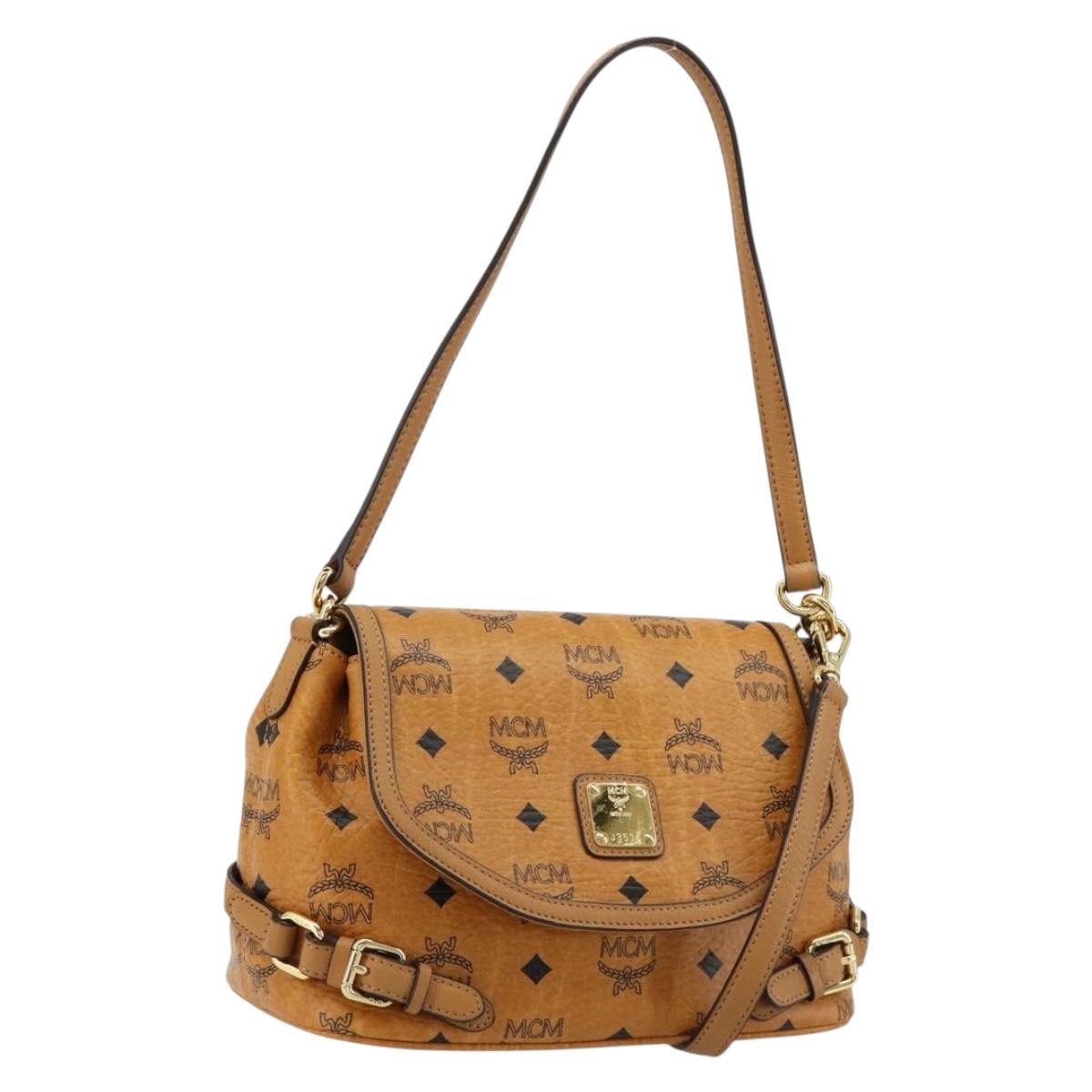 MCM Vicetos Logogram Shoulder Bag PVC Leather 2way Brown Gold Auth ka4736A