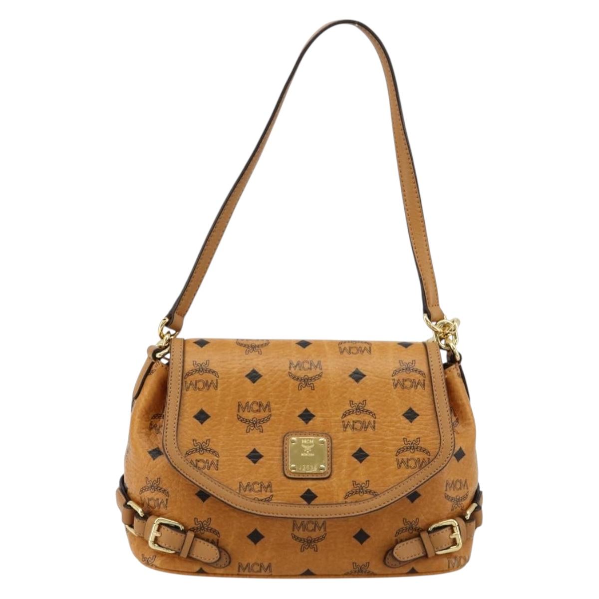 MCM Vicetos Logogram Shoulder Bag PVC Leather 2way Brown Gold Auth ka4736A