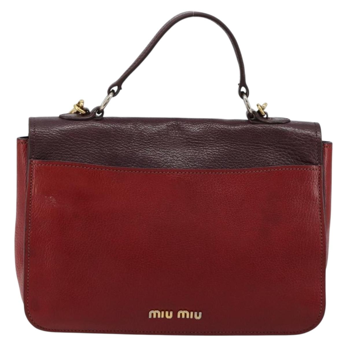 Miu Miu Hand Bag Leather 2way Red Gold Auth ka4739A