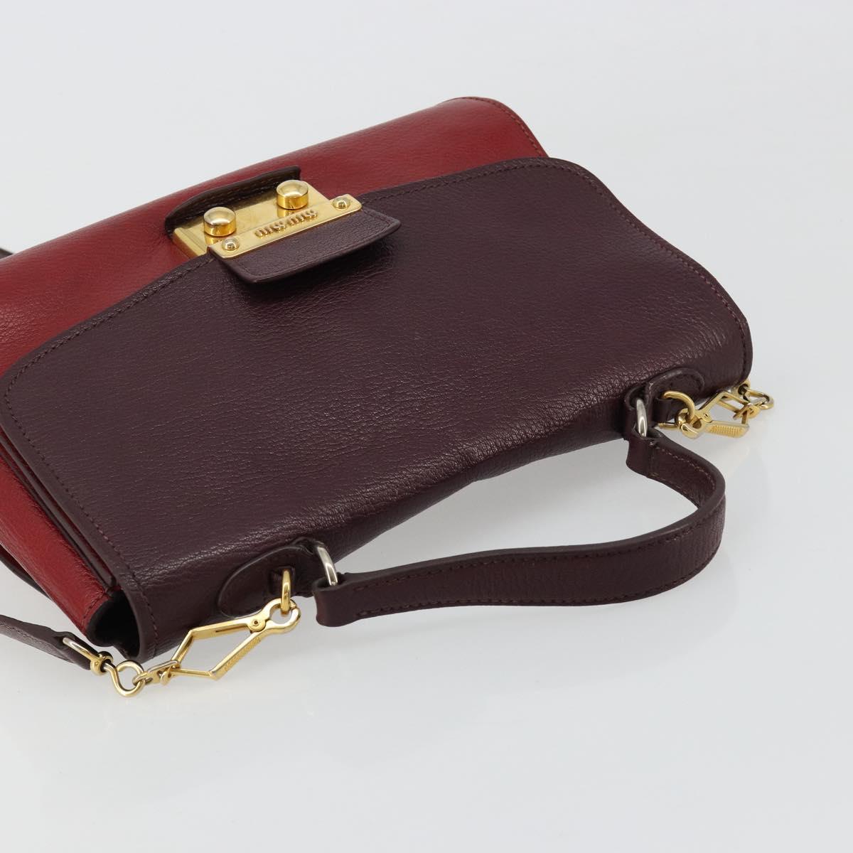 Miu Miu Hand Bag Leather 2way Red Gold Auth ka4739A
