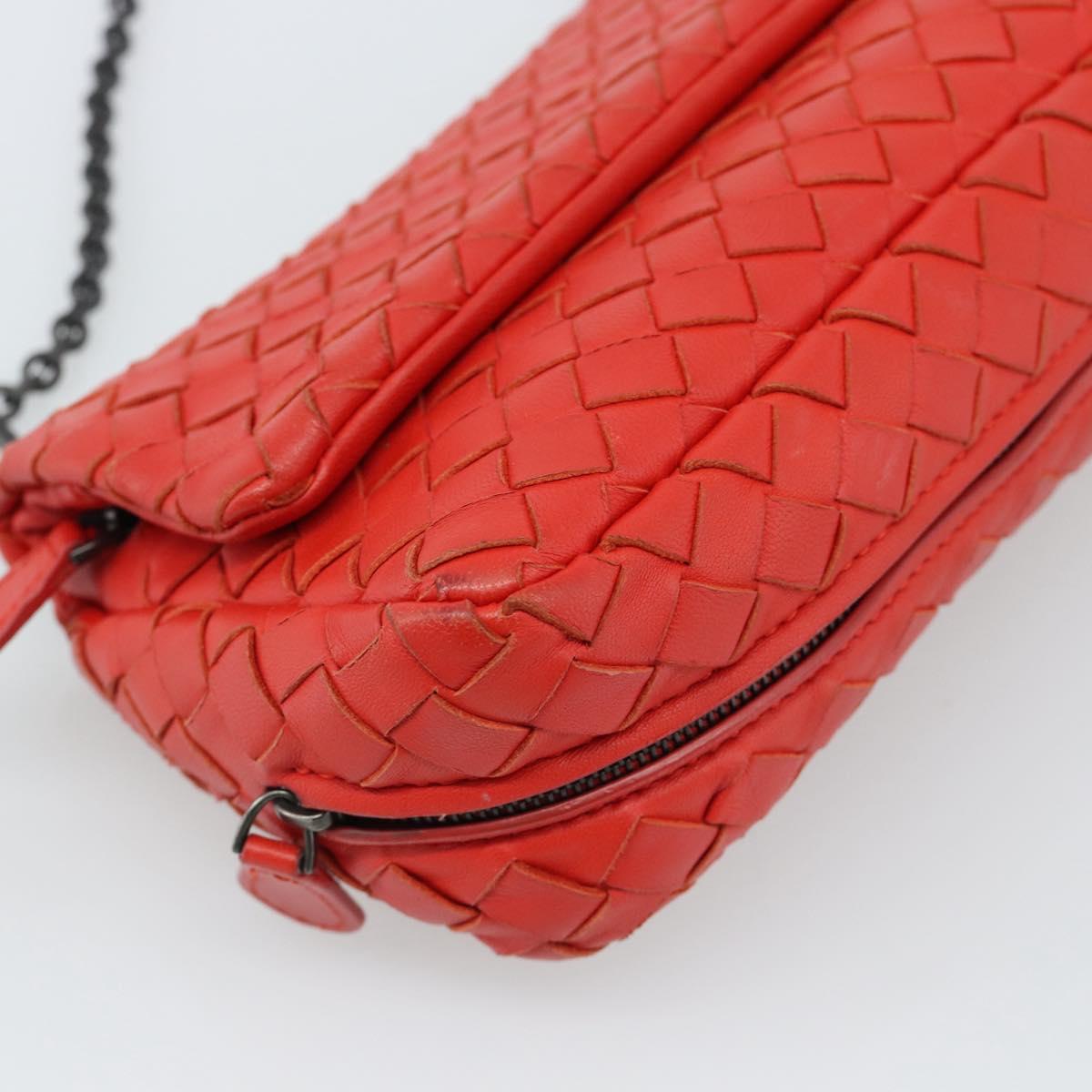 BOTTEGA VENETA INTRECCIATO Chain Shoulder Bag Leather Red Auth ka4740A