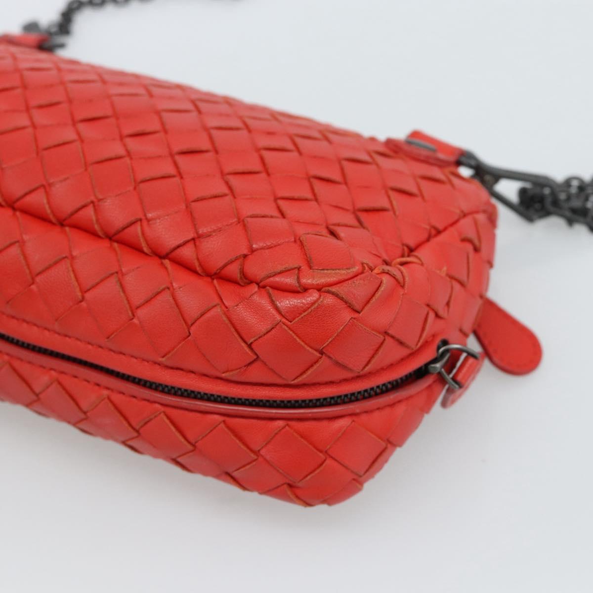 BOTTEGA VENETA INTRECCIATO Chain Shoulder Bag Leather Red Auth ka4740A
