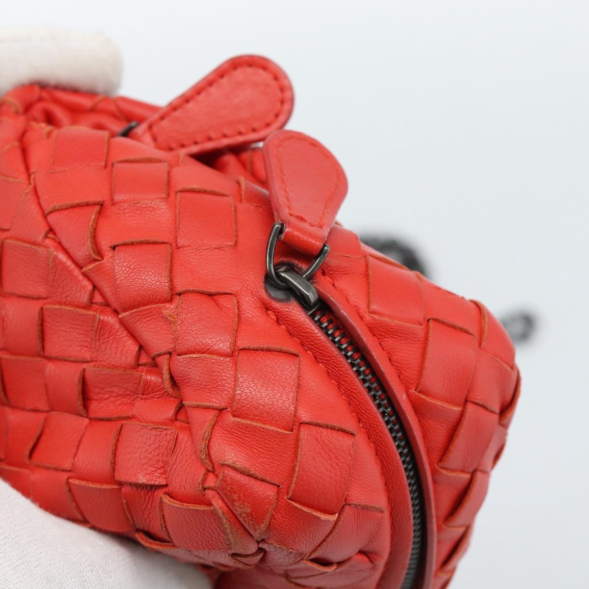 BOTTEGA VENETA INTRECCIATO Chain Shoulder Bag Leather Red Auth ka4740A