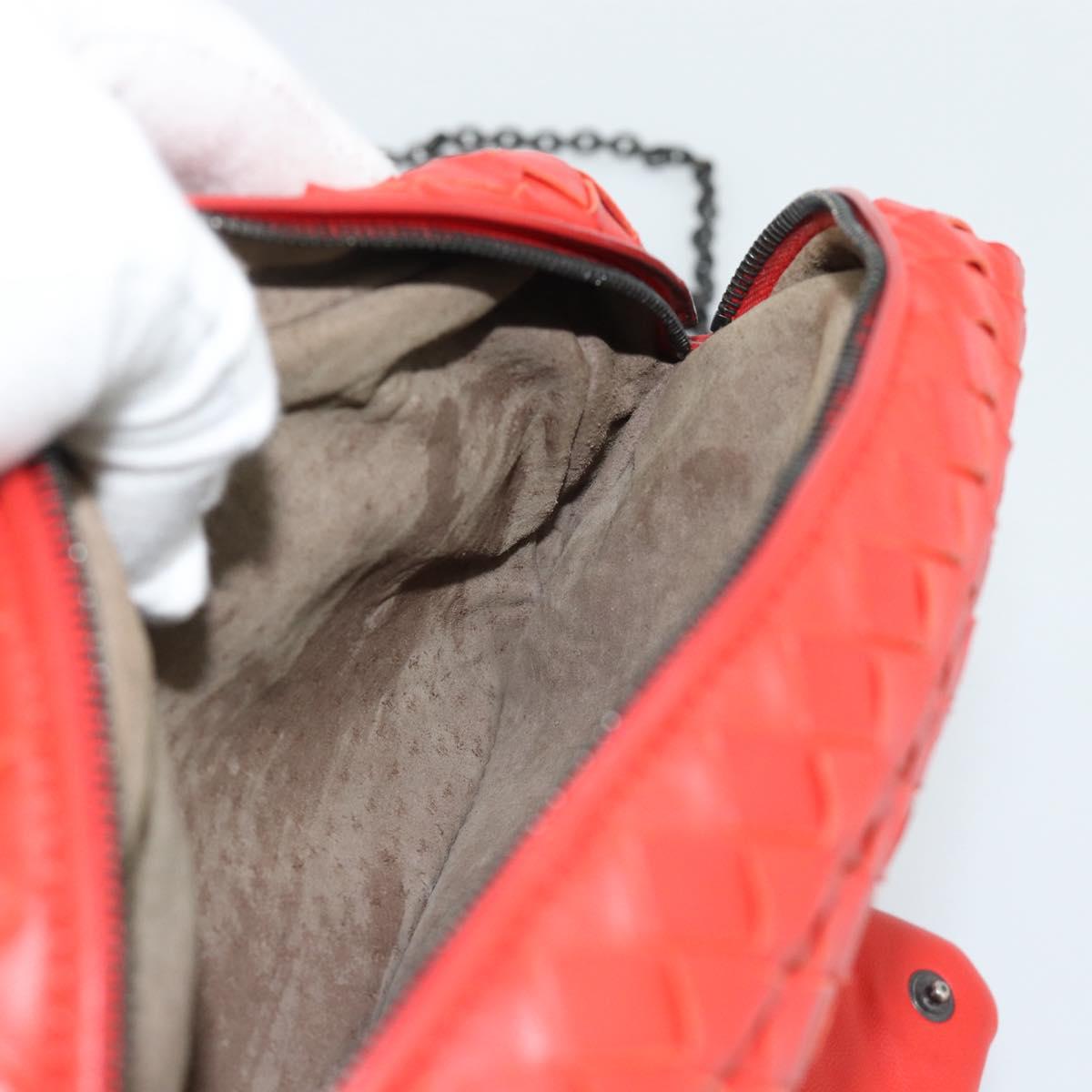 BOTTEGA VENETA INTRECCIATO Chain Shoulder Bag Leather Red Auth ka4740A