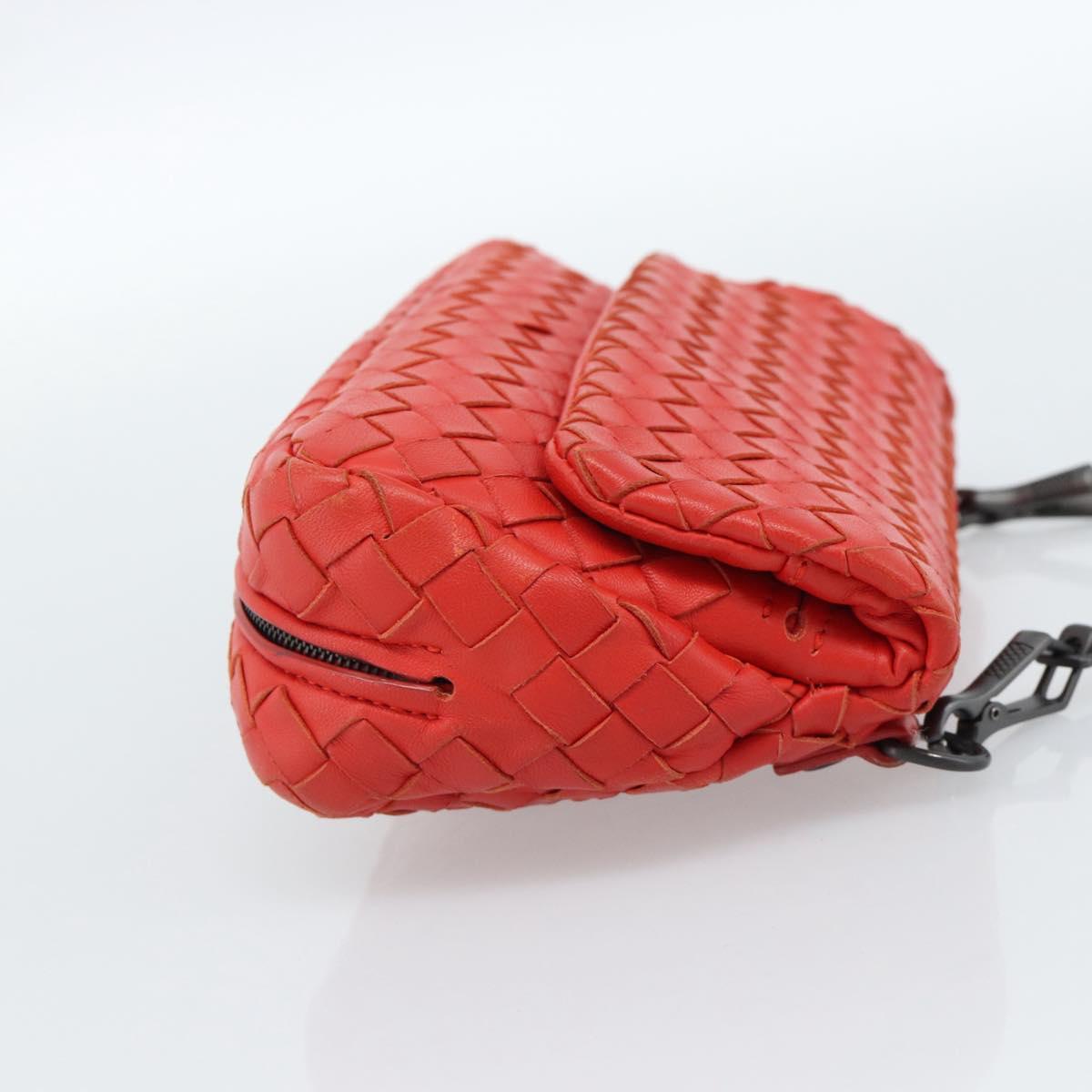 BOTTEGA VENETA INTRECCIATO Chain Shoulder Bag Leather Red Auth ka4740A